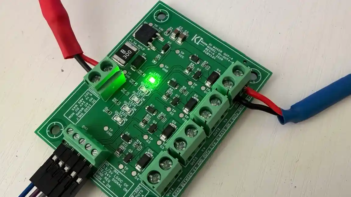 KI Maker output board with status LEDs illuminated
