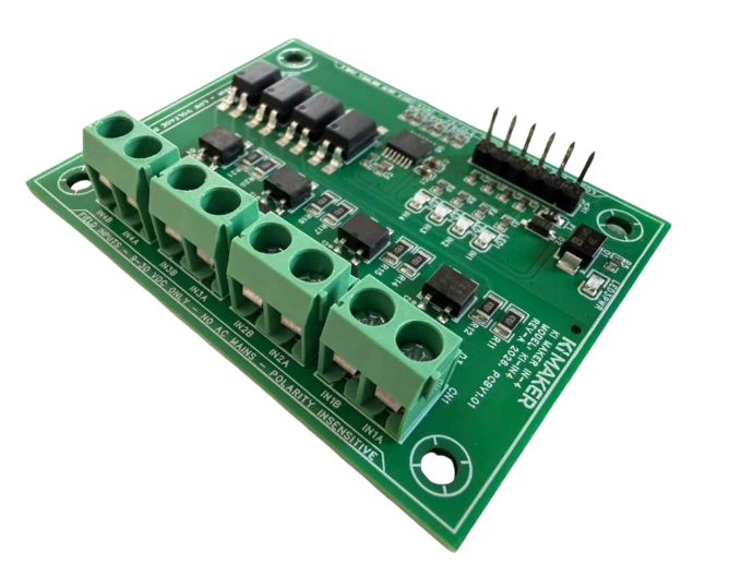 KI Maker IN-4 Rev-A, full board with CN1–CN4 field screw terminals in the foreground.