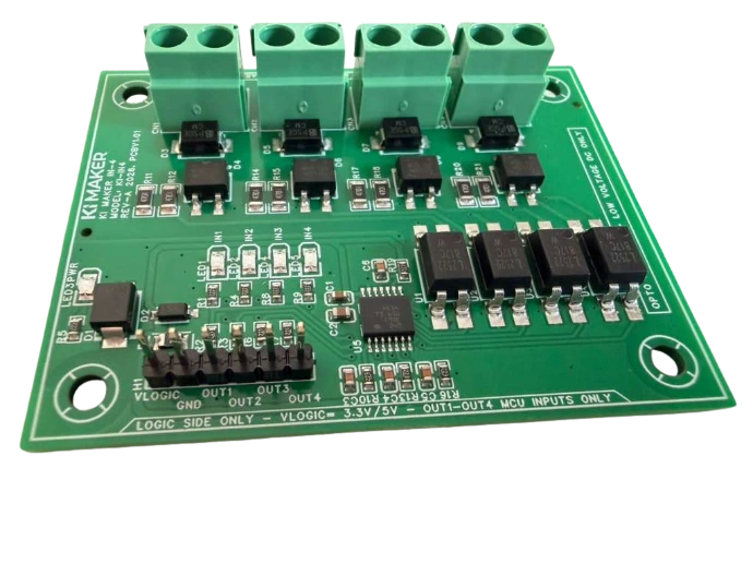 KI Maker IN-4 Rev-A, full board with H1 logic header in the foreground. Pin 1 VLOGIC is nearest LED3PWR.